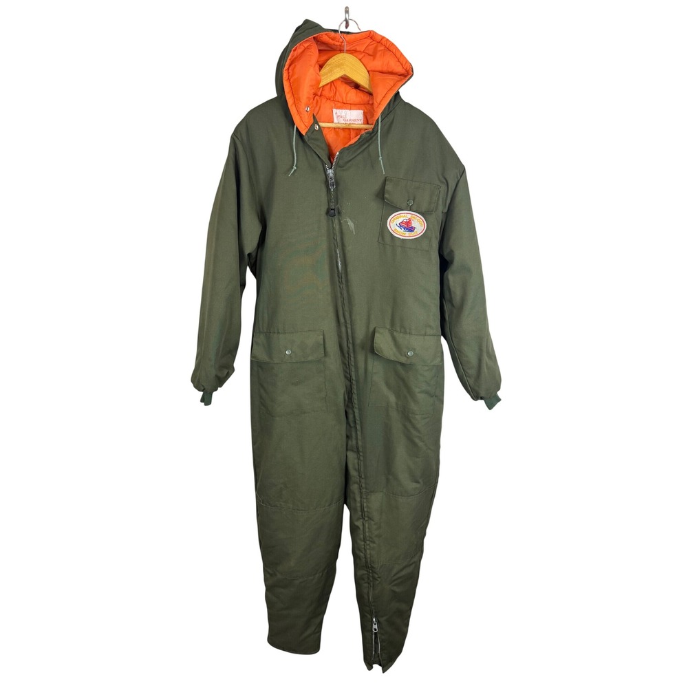 Vintage A Pac Skidoo Garment Olive Green Snow Suit Hooded Quilted Coverall Large